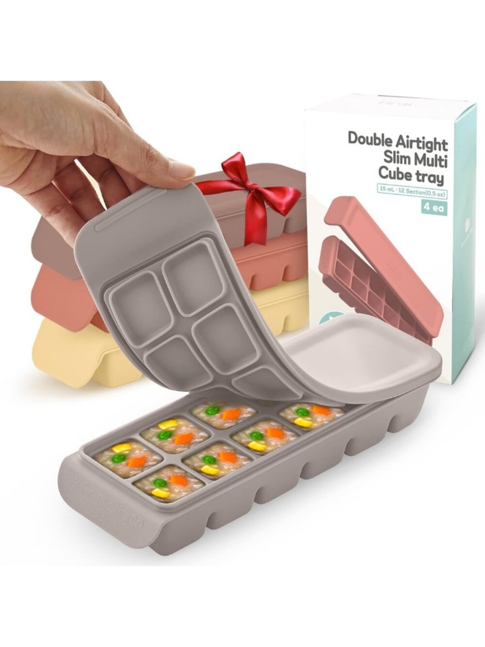 Silicone Baby Food Freezer Tray with Lid - 12-Cube, 0.5 oz Portion Size, 4 Pack